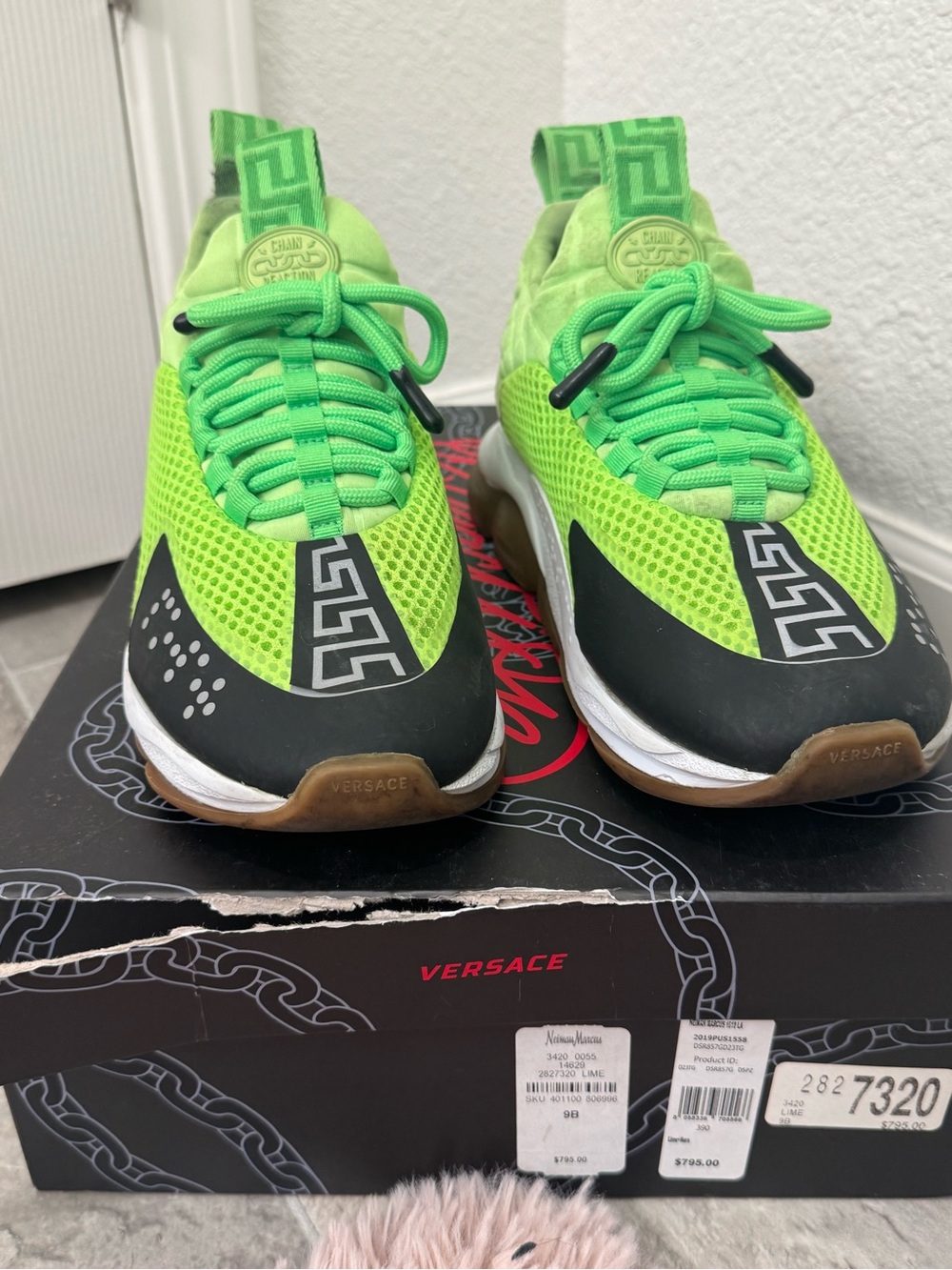 Versace Bright Green Mesh and Black Accent Sneakers